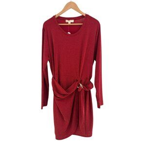 Michael Kors Red Gold Metallic Knit Stretch Dress w/Sash Tie Size XXL 2X 20 Plus